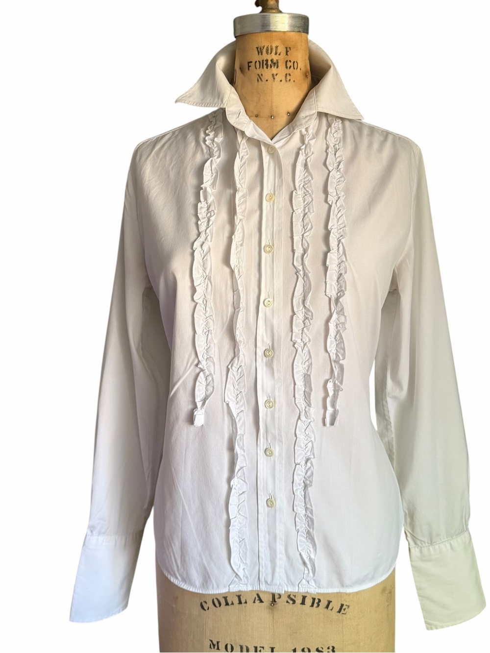 CHARLES TYRWHITT Women White Ruffle Front Button Up Shirt Size US 6